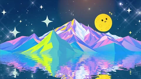 Mountain Sleeping Moon, colorful background animation Stock Footage 302868864