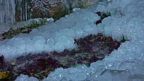 Mountain slopes covered in ice and icicles Stock-Footage 99243936