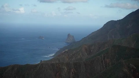 Mountain slopes on the island of Tenerife and the Atlantic Ocean. Stock Footage