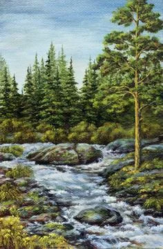 Mountain small river Stock Illustration