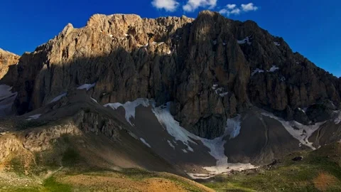 A mountain with snow on it and a clear blue sky Stock Footage 327924074