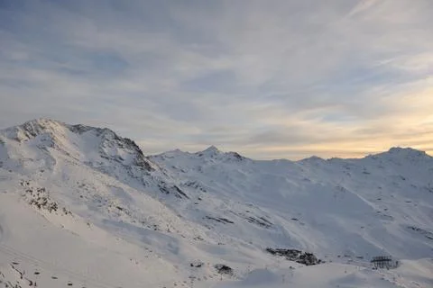 Mountain snow sunset Stock Photos