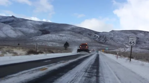 Mountain snow-sweeping machine Stock Footage 63445200