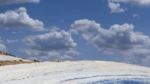 Mountain in snow under cloudy sky time lapse scene Stock Footage 159278678