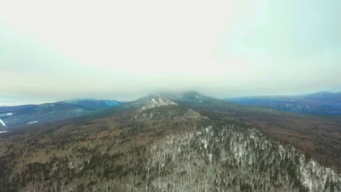 Mountain of the Southern Urals Raspberry No. 1, November, aerial photography Stock Footage 120256793