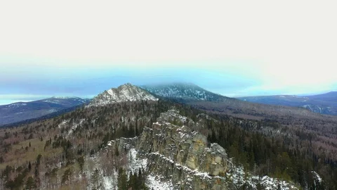 Mountain of the Southern Urals Raspberry No. 1, November, aerial photography Video stock 120257043