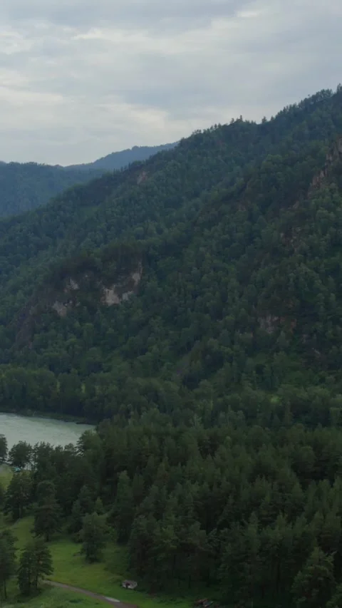 Mountain Spirits Gorge in Altai with forested slopes and river valley, Russia Stock Footage 335660404