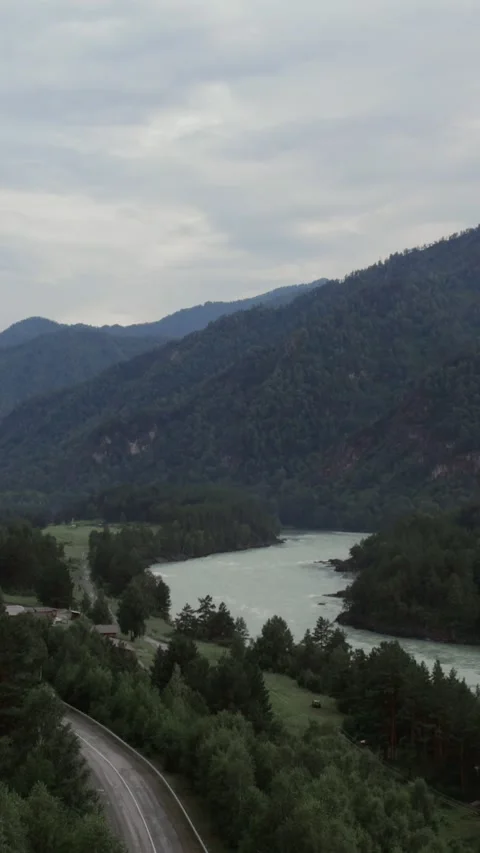 Mountain Spirits Gorge in Altai with turquoise river and forested valley, Russia Stock Footage 335660450