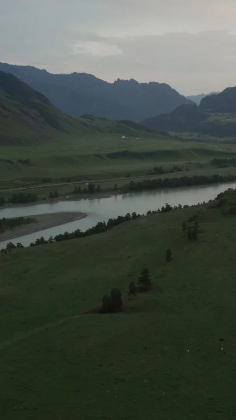 Mountain Spirits Gorge valley and river landscape in Altai Mountains aerial view Stock Footage 335662262