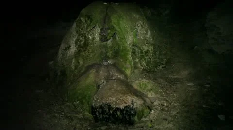 Mountain spring in the rock at night. Cave city Eski-Kermen, Crimea, Ukraine Stock Footage 12582288