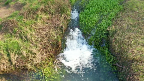 Mountain spring - small cascades on a stream of water flowing into a river. Stock Footage 135609559