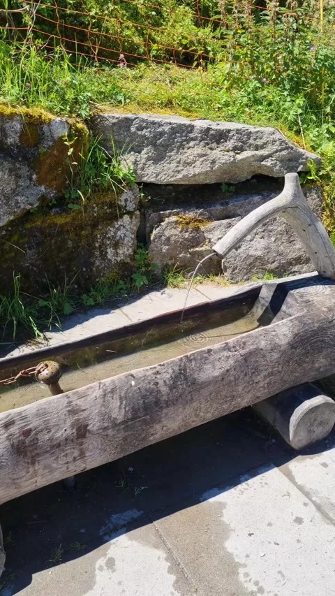 Mountain spring stream Pure water A source of pure water for tourists Stock Footage 284453130