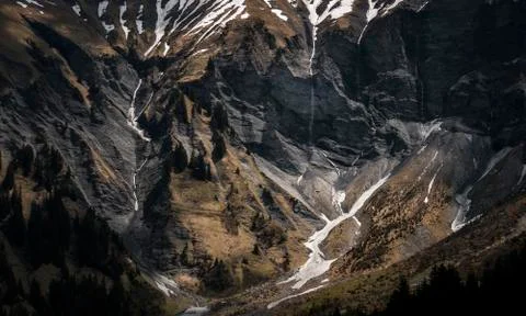 Mountain in spring, when the snow melts, Megève, Haute-Savoie, France Stock Photos