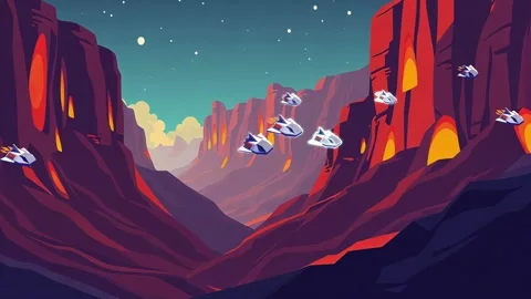 Mountain Star Ship: Animation over rocky Mountains Stock Footage 305434009