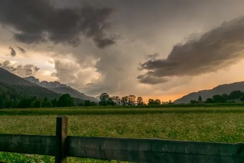 Mountain Storm at Sunset Stock Photos