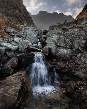 Mountain stream and small cascade in Tatras Stock Photos