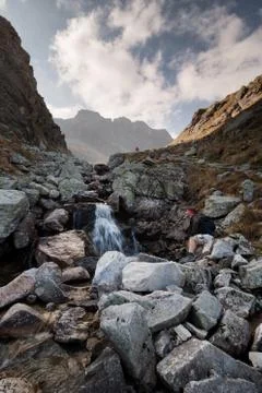 Mountain stream and small cascade in Tatras Stock Photos