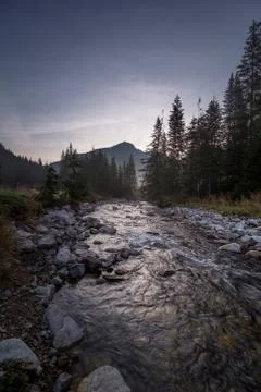 Mountain stream and small cascade in Tatras Stock Photos