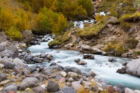 Mountain stream autumn Stock Photos