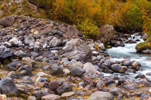 Mountain stream autumn Stock Photos