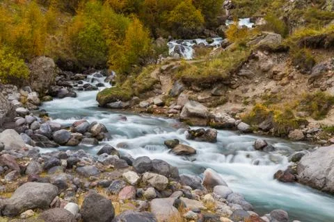 Mountain stream autumn Stock Photos
