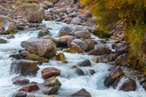Mountain stream autumn Stock Photos