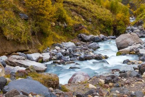 Mountain stream autumn Stock Photos