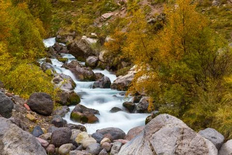 Mountain stream autumn Stock Photos