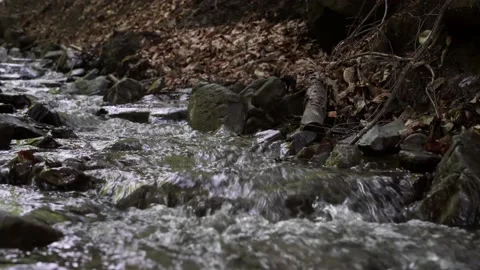 Mountain stream between the rocks 4 k Fresh water stream in the Carpathians Stockbeeldmateriaal 138866457