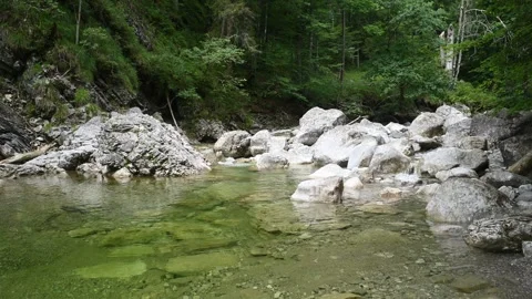 A mountain stream with big rocks and a pond Stock-Footage 260832395