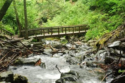 Mountain stream bridge Stock Photos