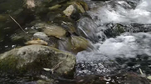 Mountain stream of clean and clear waters flowing between rocks. Stock Footage 135605940