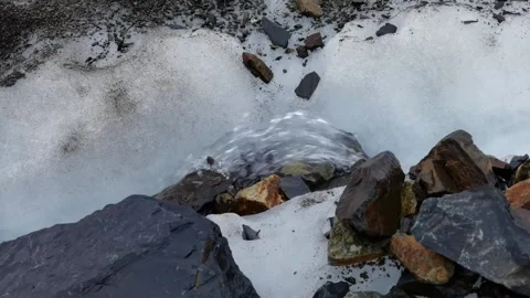Mountain stream of clear water on the background of ice Stock Footage 175343854