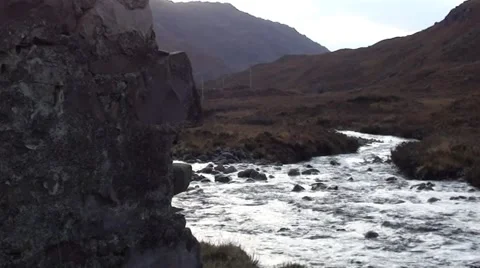 Mountain stream from a derelict crofters cottage Stock Footage 44334603