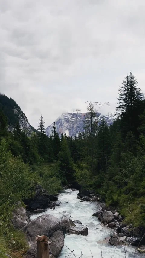Mountain Stream Flowing Beneath Snowy Peak. Stock Footage 328462235
