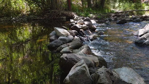 Mountain Stream Flowing Over A Small Rock Dam Video stock 254613273