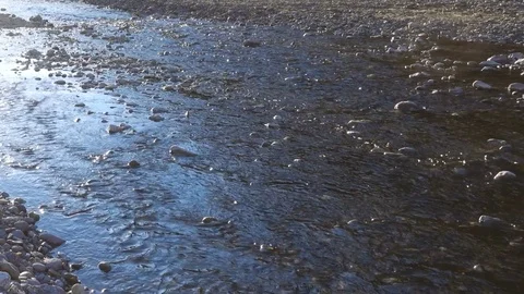 Mountain stream flowing on the rocks at sunset Stock Footage 71371773