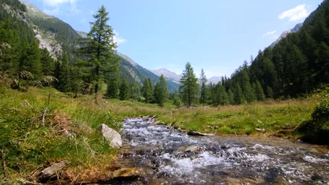 Mountain stream flowing through beautiful valley in the alps of Austria Video stock 158622509