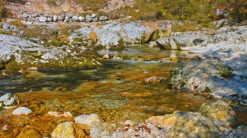 Mountain stream flowing through a canyon of white stone. Stock Footage 119558174