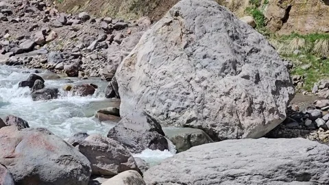 Mountain Stream Flowing Through Rocks in Summer Mountains Video stock 331065672
