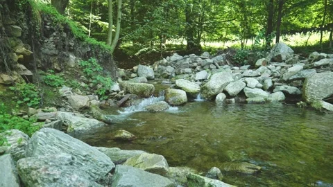 Mountain Stream Flowing Through Rocky Riverbed Video stock 330939369