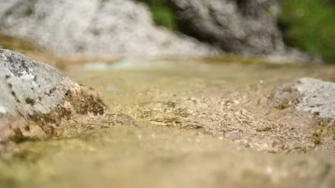 A mountain stream flows between rocks in summer (bokeh, slow motion) Stock-Footage 219636531