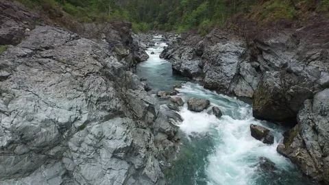 A mountain stream flows over rocks through a forest. Video stock 71181769
