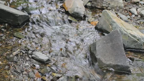  Mountain stream flows through the stones. Stock Footage 133050753