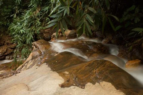 Mountain stream in the forest, long exposure picture Stock Photos