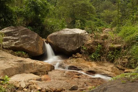 Mountain stream in the forest, long exposure picture Stock Photos