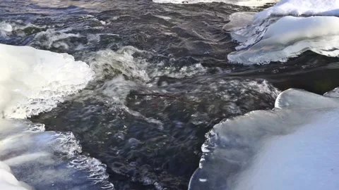 Mountain Stream with Ice and Snow Stock Footage 148773299