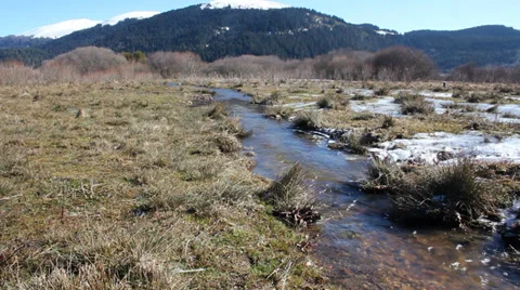Mountain stream with melting snow Stock Footage 34949812
