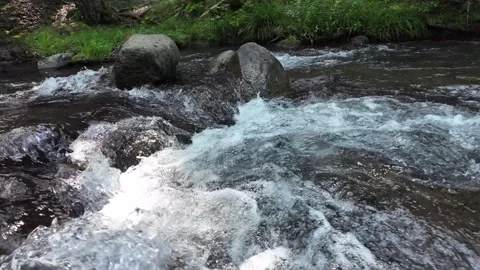 Mountain Stream Rapids around a Boulder, Izu, Japan (4K) Stock Footage 341364894