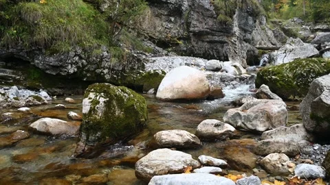 Mountain stream with rocks in autumn Video stock 260933068